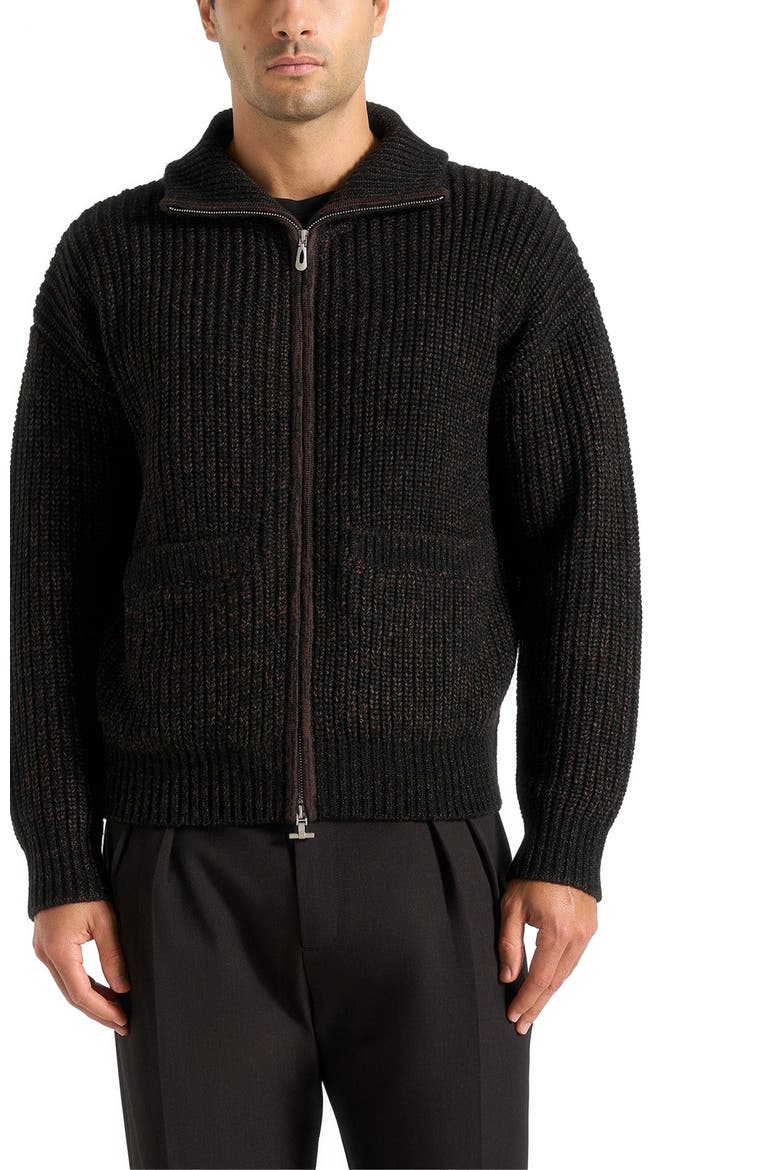 Jamie Unisex Speckled Wool Zip Through Jacket, Main, color, Black