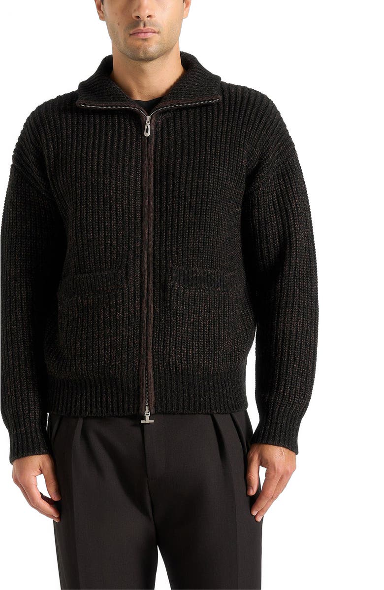 Manière De Voir Jamie Unisex Speckled Wool Zip Through Jacket, Alternate, color, Black