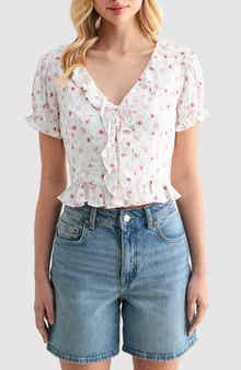 Lush Ruffle Trim Tie Front Top