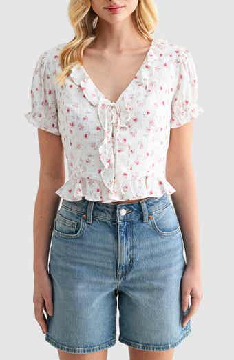Lush Ruffle Trim Tie Front Top