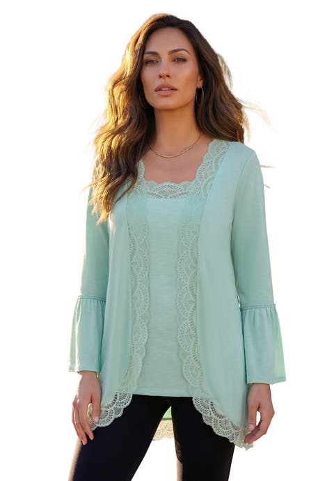 Lace-Detailed Cardigan And Tank Set (Plus)