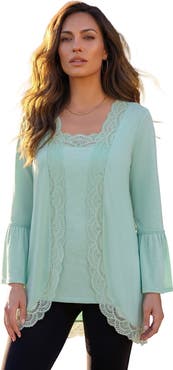 Roaman's Lace-Detailed Cardigan And Tank Set