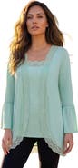 Roaman's Lace-Detailed Cardigan And Tank Set