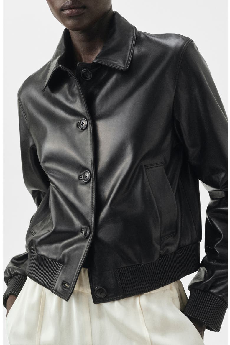 Selection Leather Bomber Jacket, Main, color, BLACK
