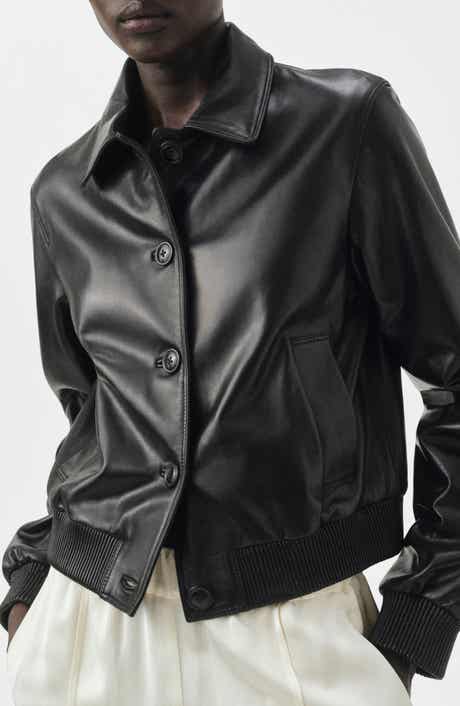 MANGO Selection Leather Bomber Jacket