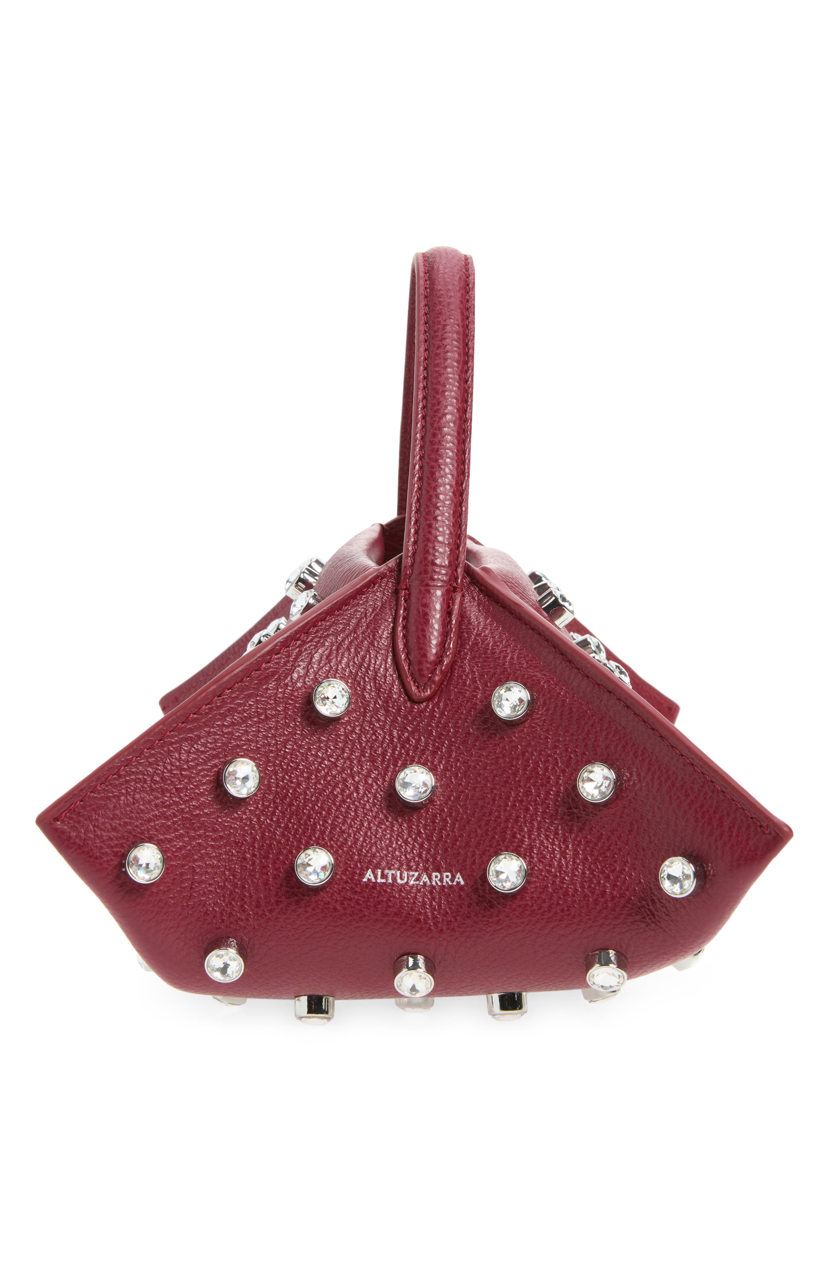 Origami Embellished Leather Baguette Bag, Alternate, color, GRENACHE / CRYSTAL