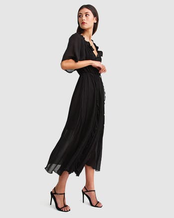 Texture Puff Sleeve Maxi Dress