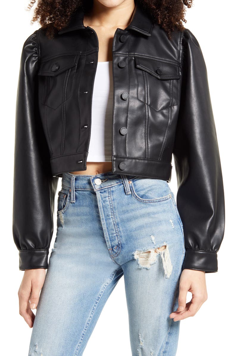 BLANKNYC Puff Sleeve Faux Leather Crop Jacket, Main, color,