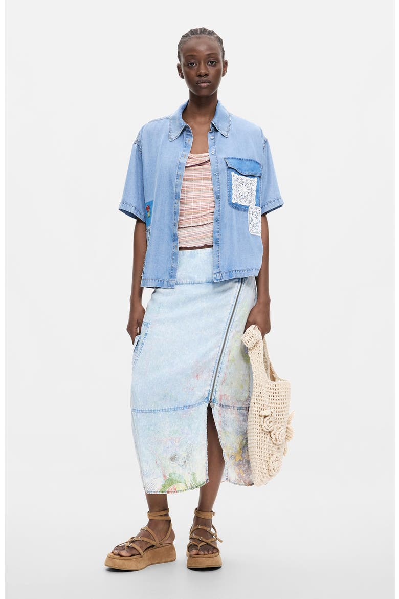 Patchwork Denim Shirt, Alternate, color, LIGHT BLUE