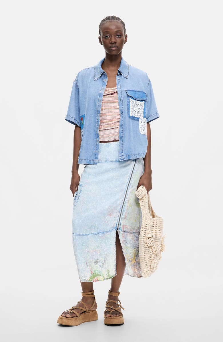 Desigual Patchwork Denim Shirt, Alternate, color,