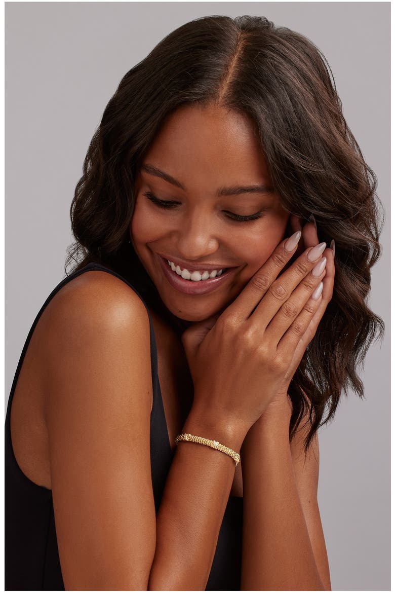 Embrace Triple Diamond Station Caviar Beaded Bracelet, Alternate, color, GOLD