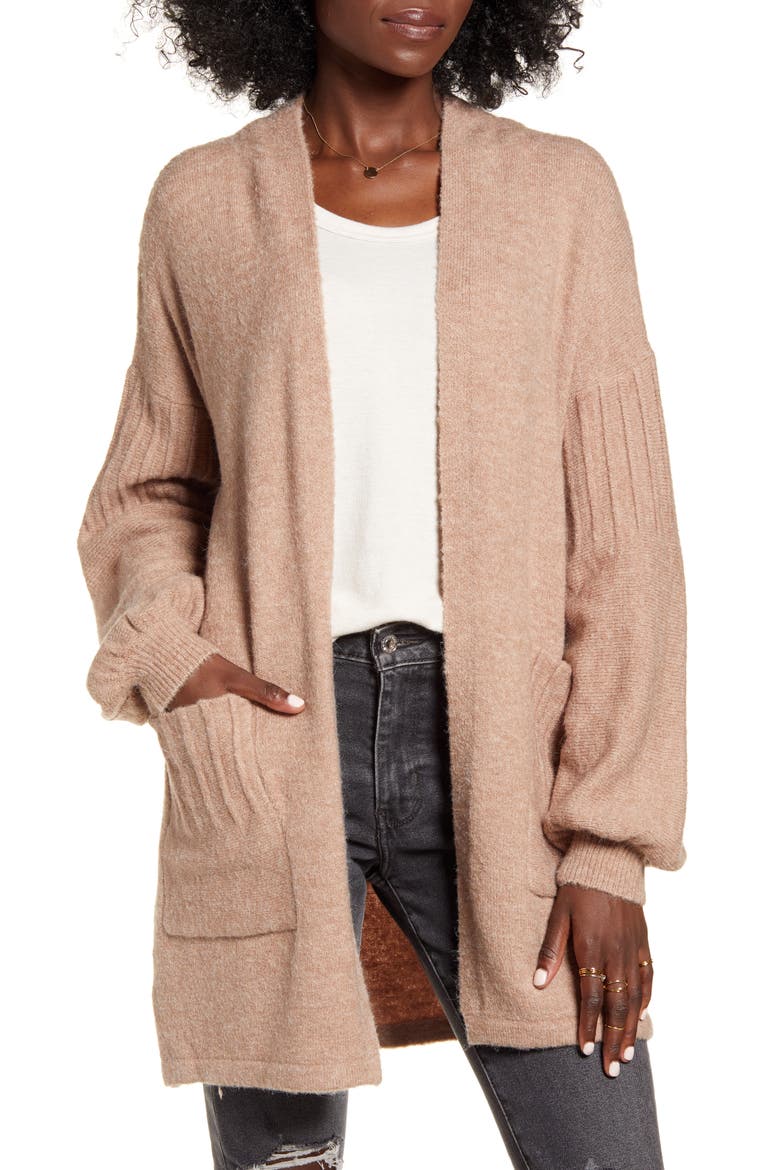 Balloon Sleeve Cardigan, Main, color, TAN