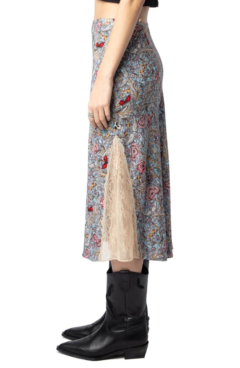 Zadig & Voltaire Jayla British Flowers Lace Inset Midi Skirt, Alternate, color, 