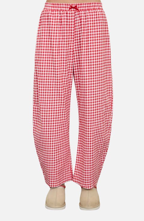 Gingham Elastic Waist Cotton Pants