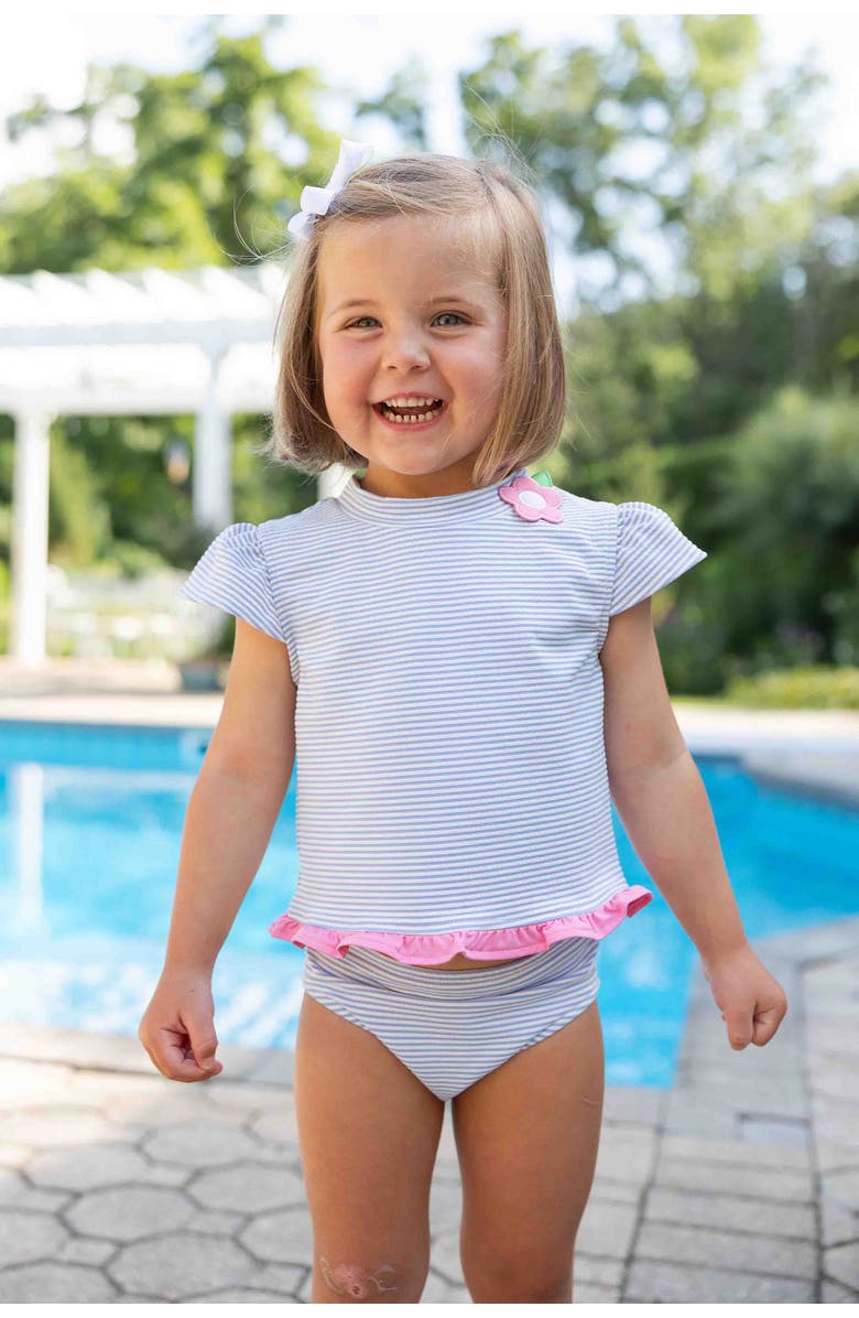 Florence Eiseman Cap Sleeve Rash Guard Tankini With Flower, Alternate, color, Blue/White