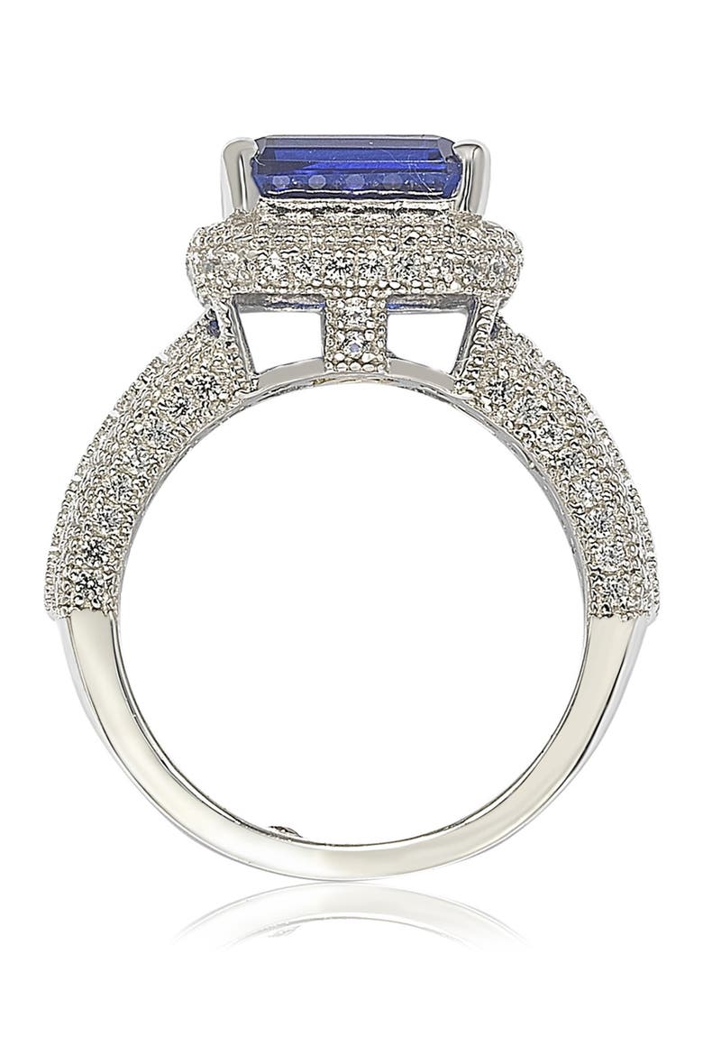 Sterling Silver Emerald-Cut Sapphire Diamond Accent Ring - 0.02 ctw, Alternate, color, BLUE