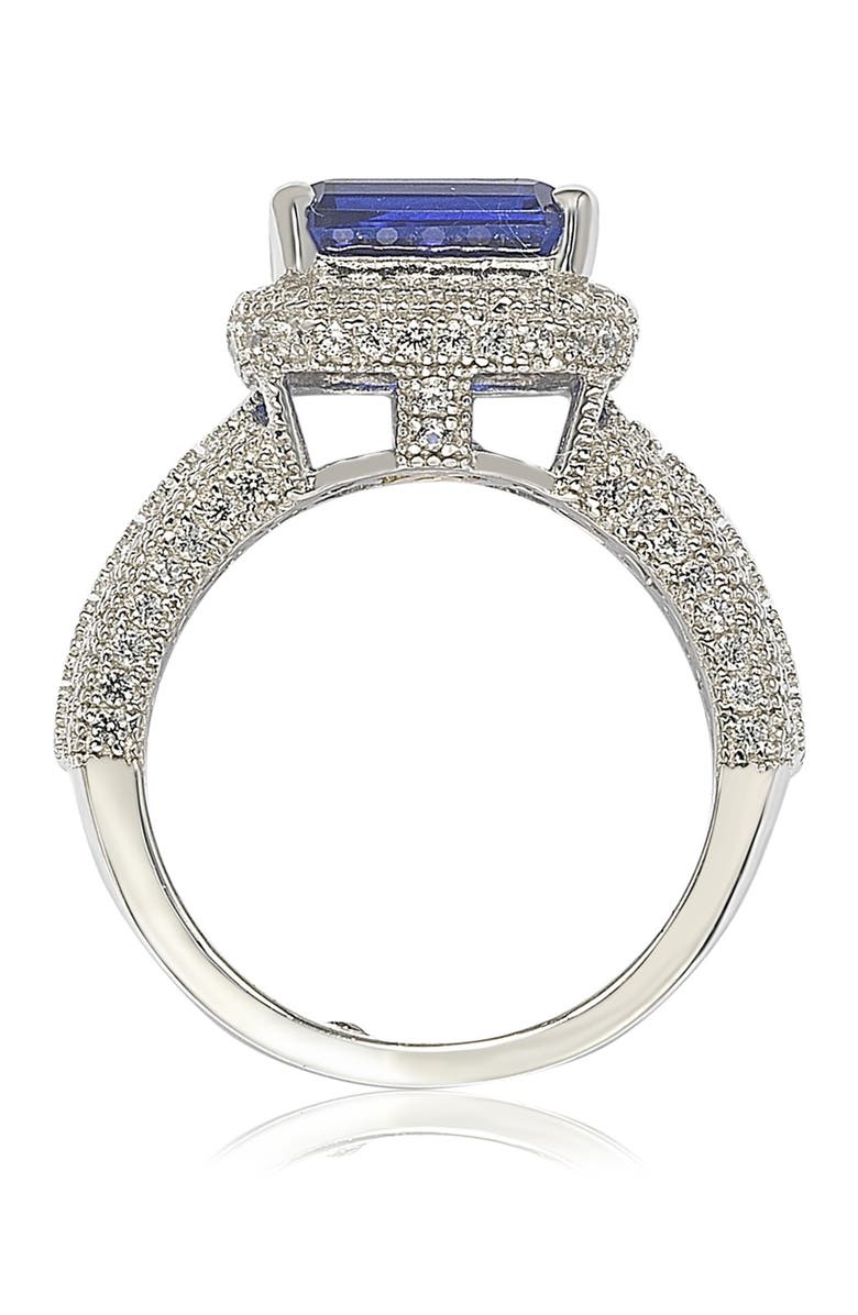 SUZY LEVIAN Sterling Silver Emerald-Cut Sapphire Diamond Accent Ring - 0.02 ctw, Alternate, color, Blue