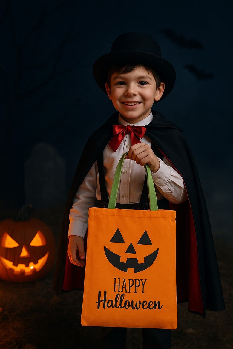 Jack-O-Lantern Halloween Candy Bag, Alternate, color, Orange