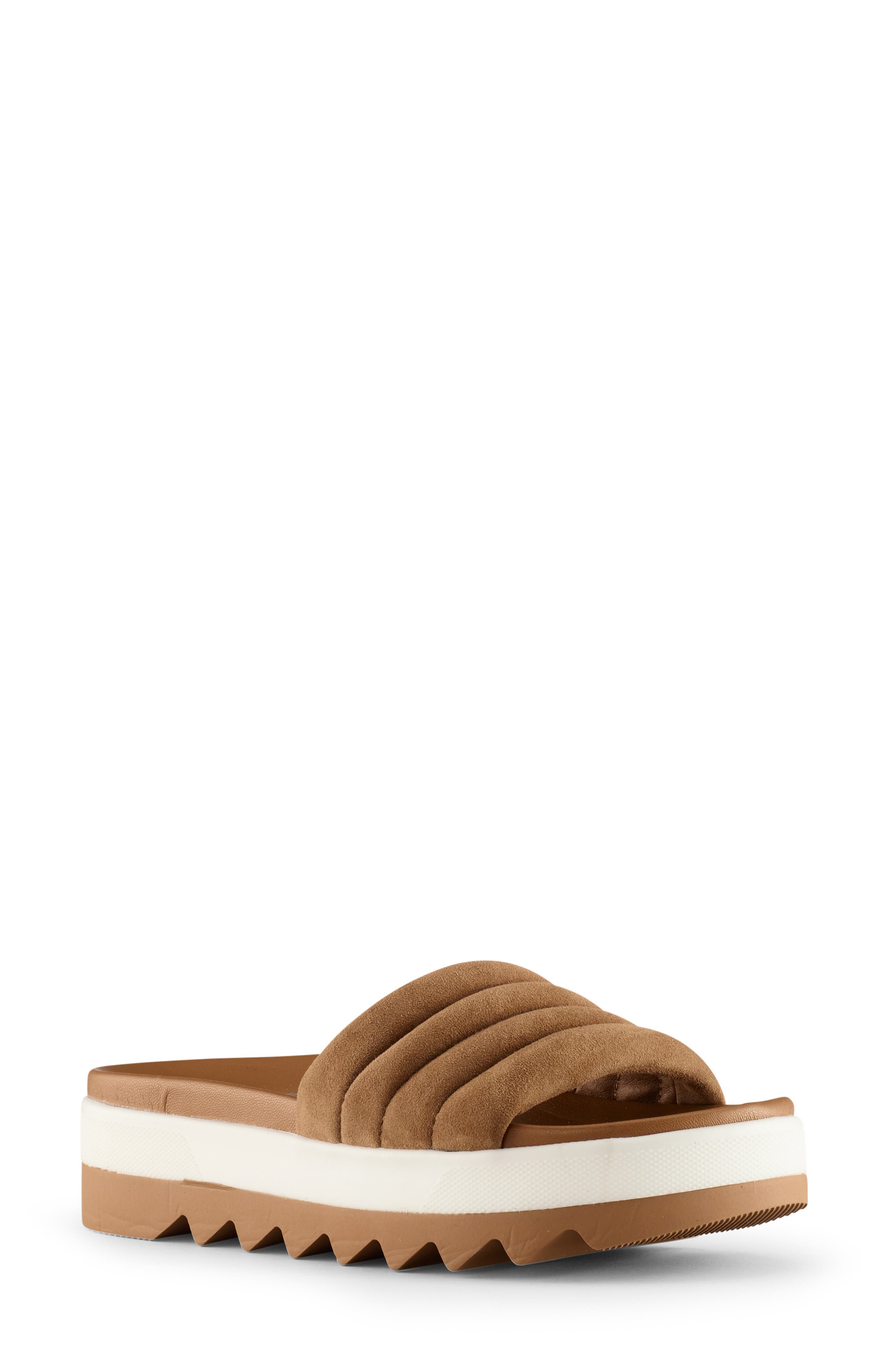 Perth Slide Sandal, Main, color, CAMEL SUEDE