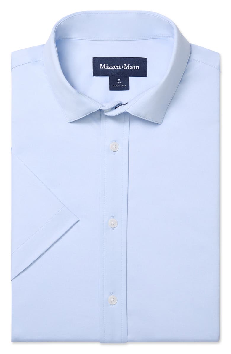 Mizzen+Main Newport Solid Short Sleeve Knit Cotton Blend Button-Up Shirt, Alternate, color, Cloud Blue