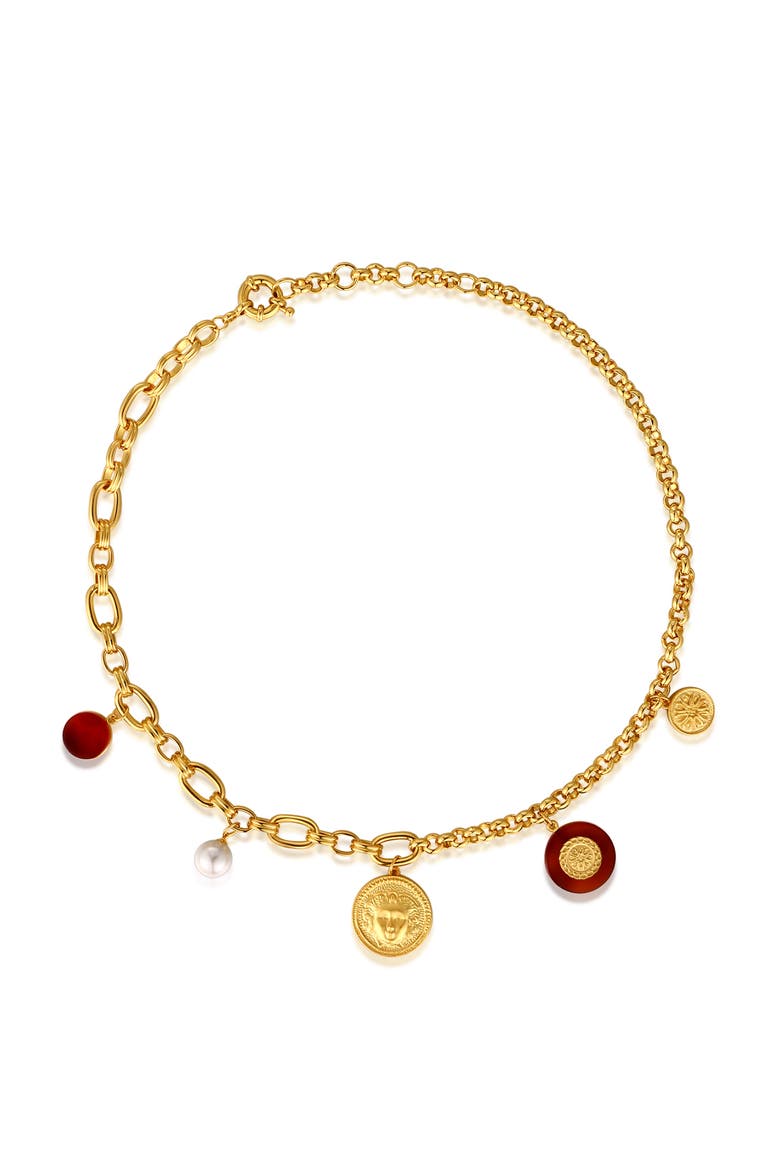 Retro Coin Necklace, Main, color, Gold & Red