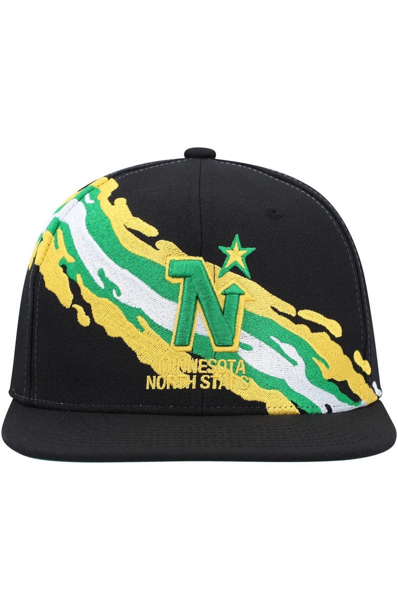 Mitchell & Ness Men's Mitchell & Ness Black Minnesota North Stars Vintage Paintbrush Snapback Hat, Alternate, color, 