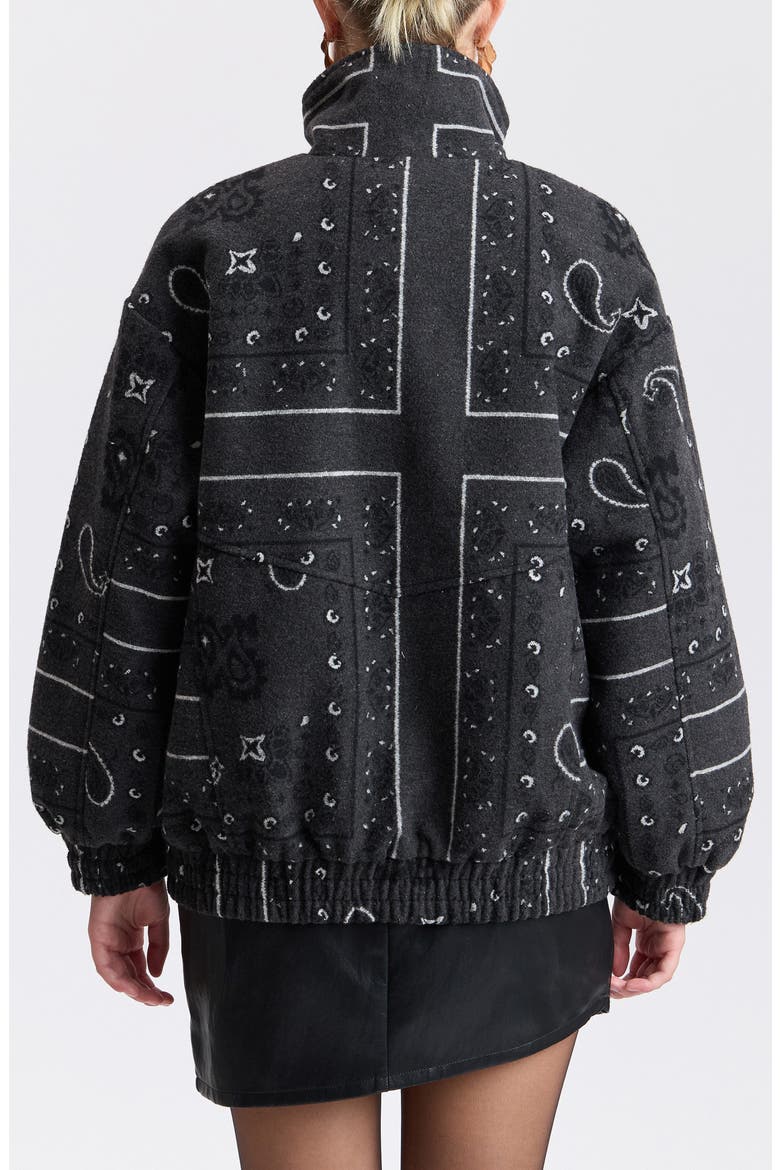 Funnel Neck Oversized Bomber Jacket, Alternate, color, GREY PAISLEY SCARF