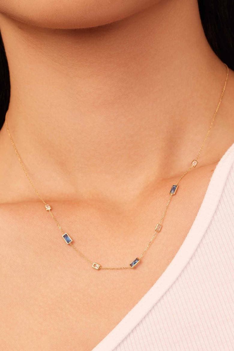 14K Gold Fresco Station Necklace, Alternate, color, Blue and White Zirconia