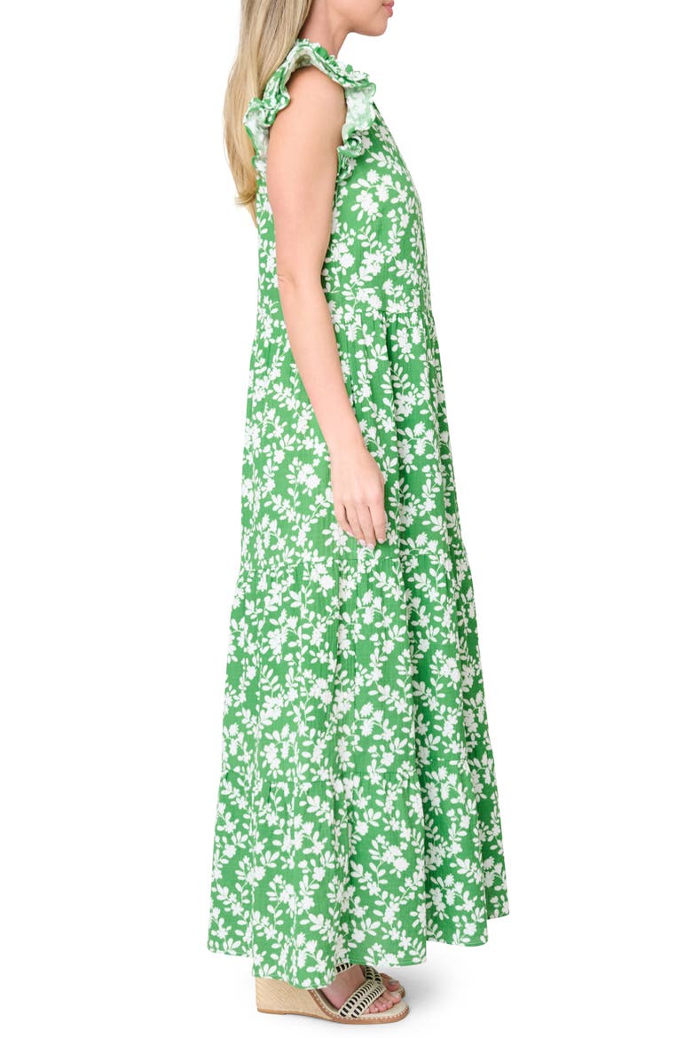 Floral Print Flutter Sleeve Maxi Dress, Alternate, color, GREEN TRELLIS
