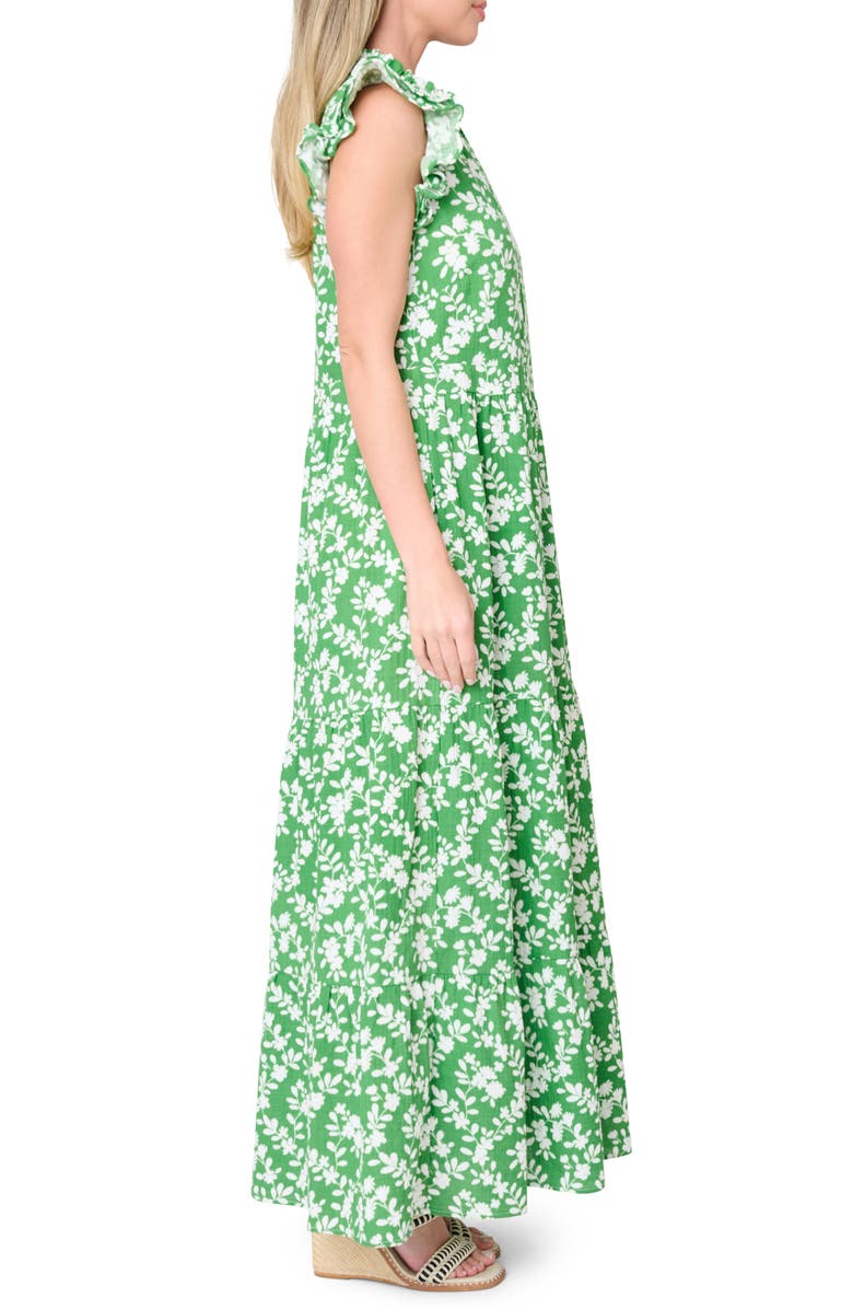 GIBSONLOOK Floral Print Flutter Sleeve Maxi Dress, Alternate, color, Green Trellis