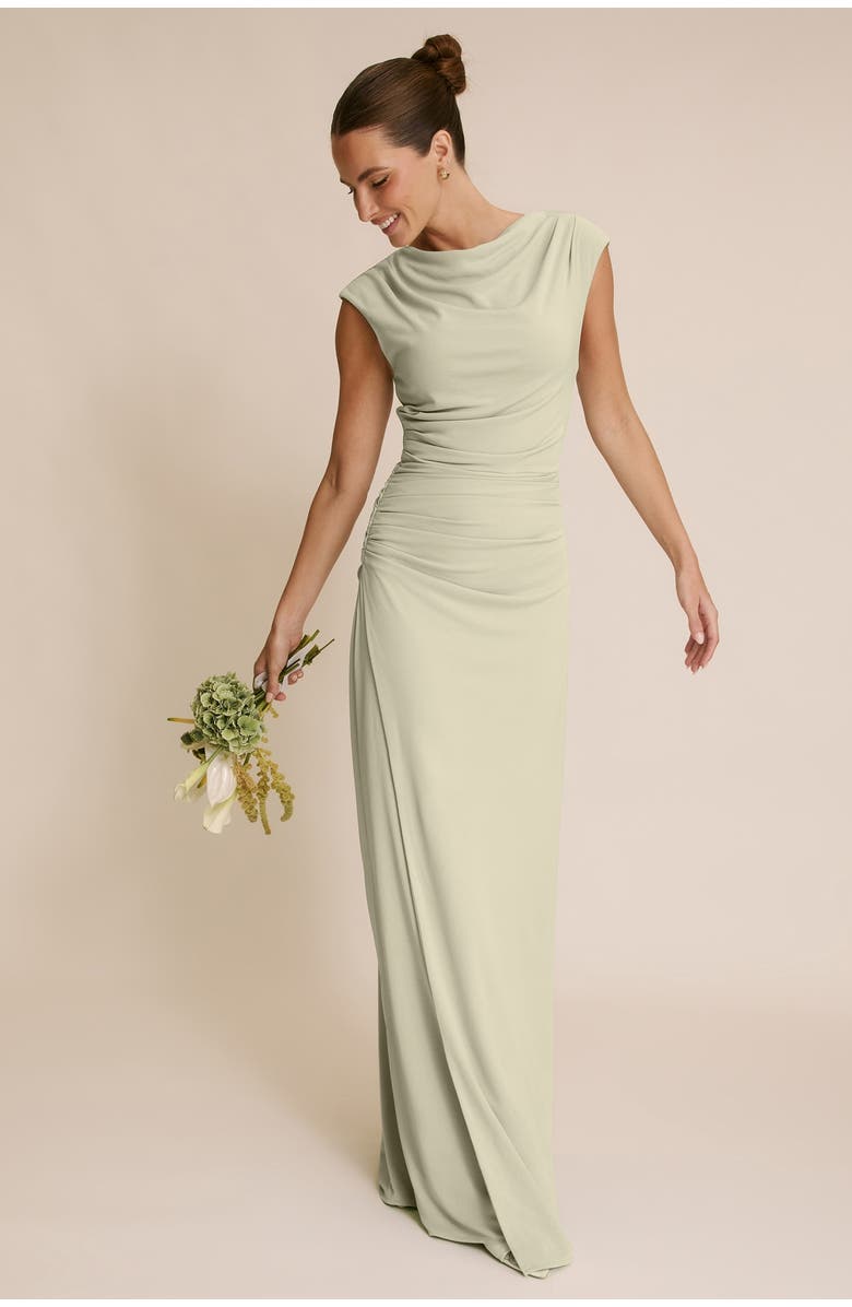 Six Stories Cowl Gathered Short Sleeve Bridesmaid, Alternate, color, Sage