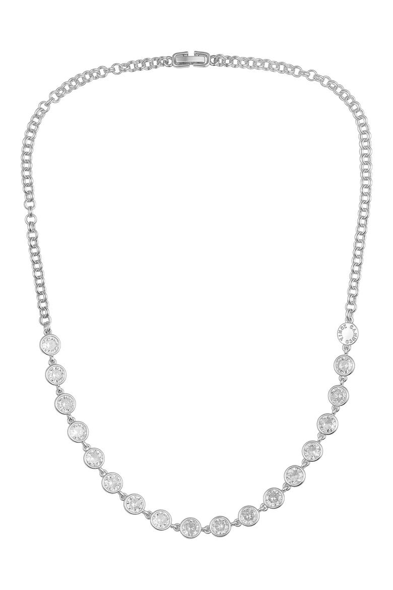 Bezel Set CZ Necklace, Alternate, color, SILVER TONE