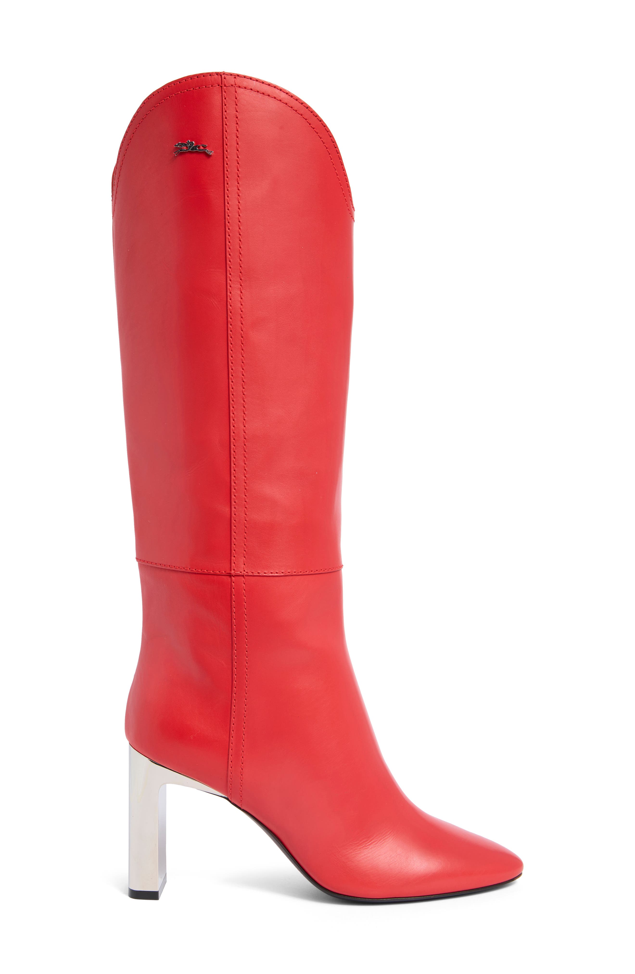 Longchamp Metallic Heel Western Boot, Alternate, color, Red Kiss