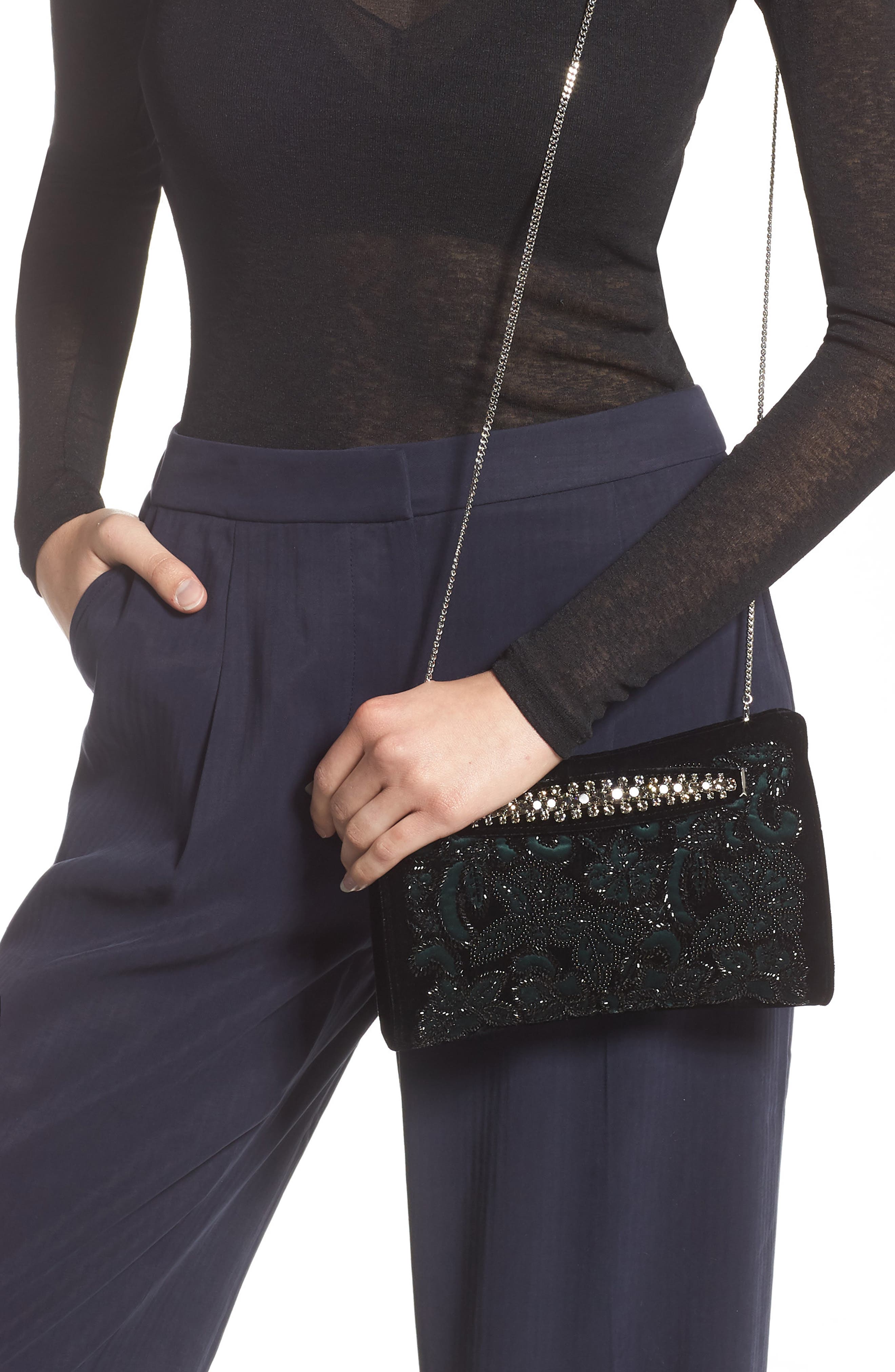 Jimmy Choo Floral Beaded Velvet Clutch, Alternate, color, 