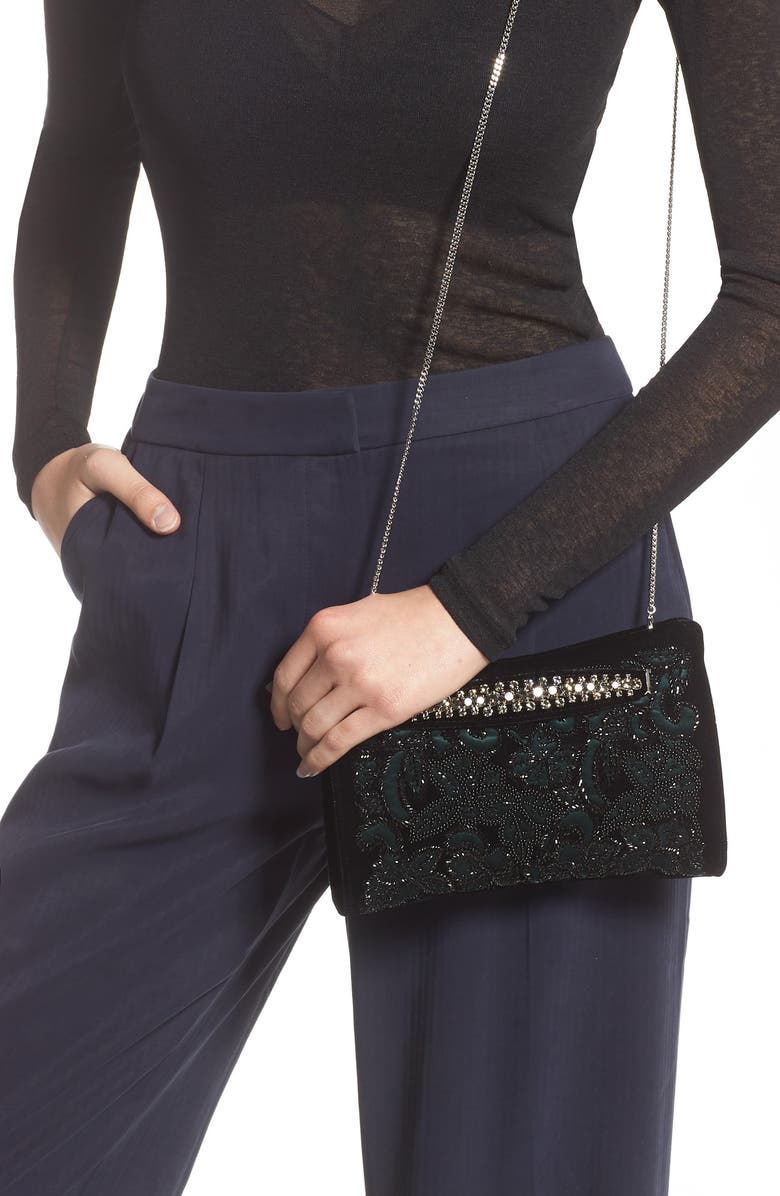 Jimmy Choo Floral Beaded Velvet Clutch, Alternate, color,