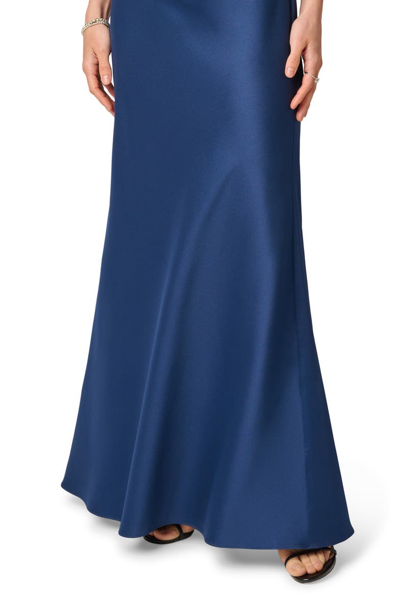 Pleated Stretch Mikado Gown, Alternate, color, NAVY
