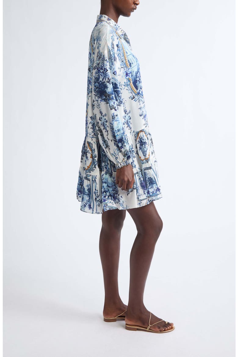 Tiered Long Sleeve Silk Dress, Alternate, color, THE PORCELAIN PARLOUR