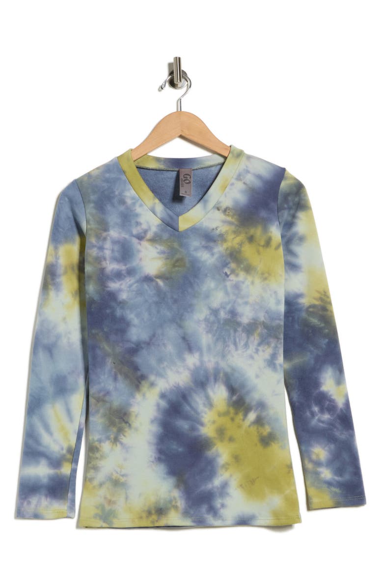 GO COUTURE Tie Dye V-Neck Sweater, Main, color, Blue Splash