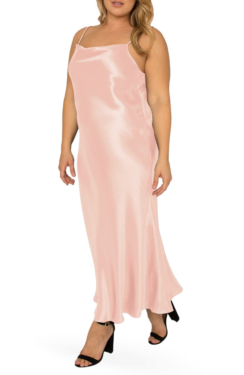 Standards & Practices Cowl Neck Satin Slipdress, Main, color, Rosepink