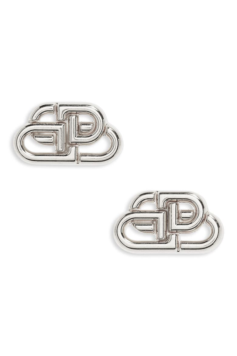Interlocking Logo Stud Earrings, Main, color, 0668 SILVER