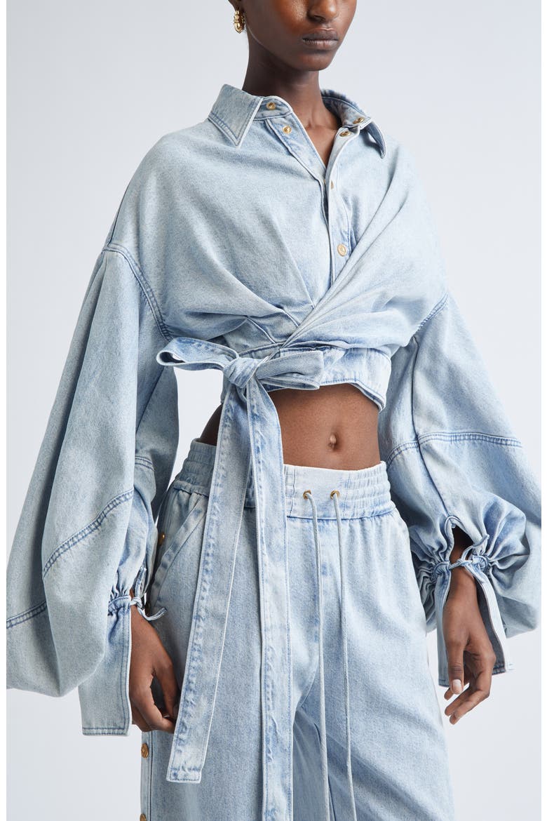 Rebellion Denim Wrap Crop Top, Alternate, color, CASTAWAY