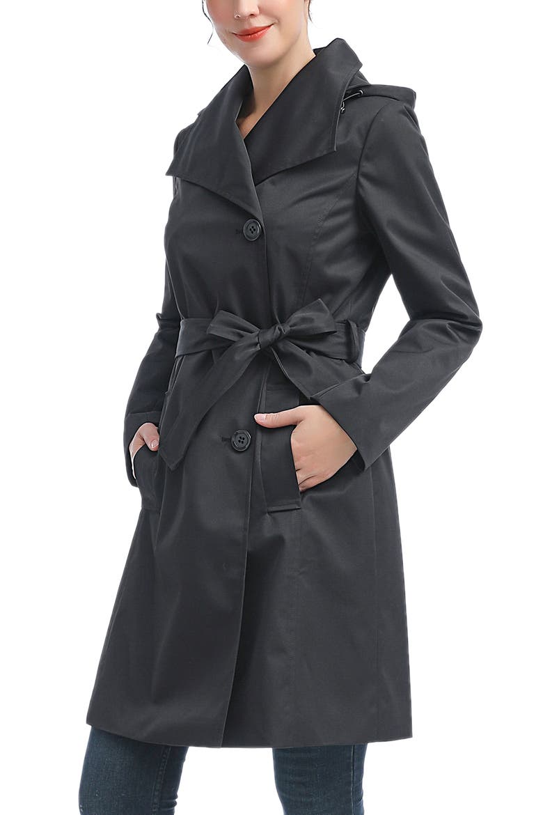 Elsa  Hooded Trench Coat, Alternate, color, Black