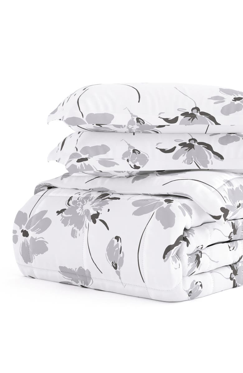 HOMESPUN Premium Down Alternative Magnolia Grey Patterned Comforter Set, Alternate, color, Light Gray