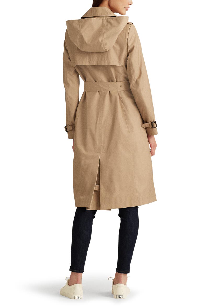 Double Breasted Long Hooded Trench Coat, Alternate, color, SAND