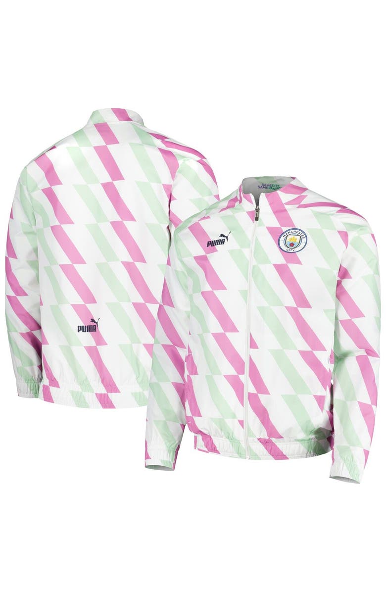 PUMA Men's Puma White Manchester City 2022/23 Pre-Match Full-Zip Jacket, Main, color, White