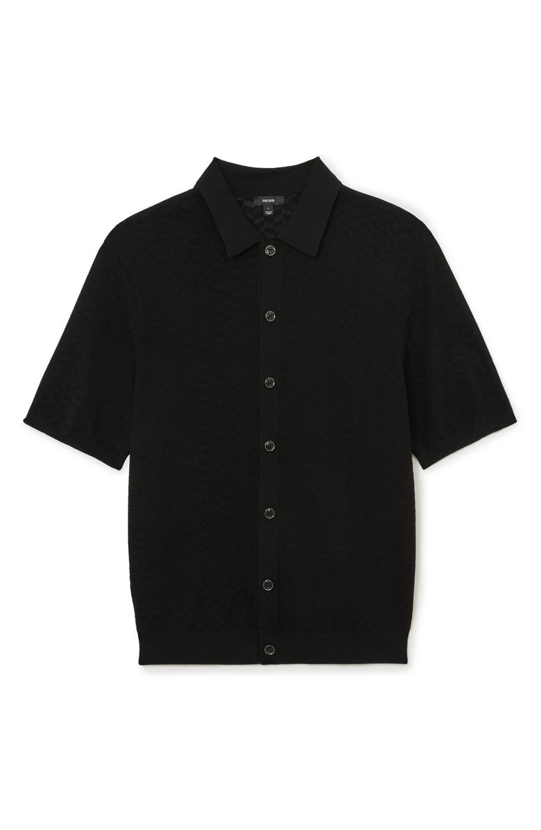 Reiss Phoenix Chevron Knit Button-Up Shirt, Alternate, color, Black
