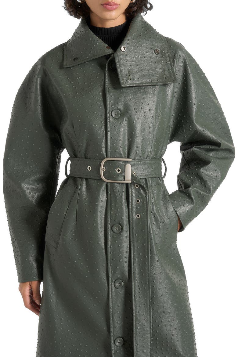 Leyna Ostrich Hourglass Belted Coat, Alternate, color, Sage