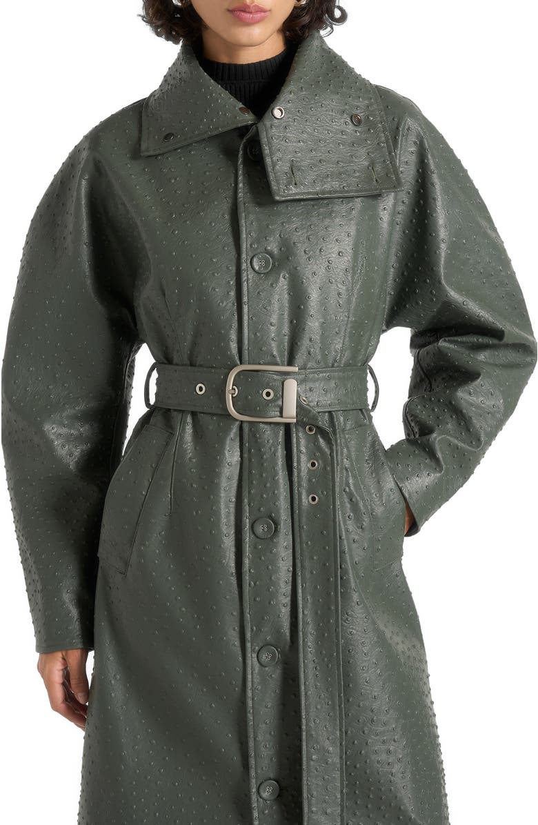 Manière De Voir Leyna Ostrich Hourglass Belted Coat, Alternate, color, Sage