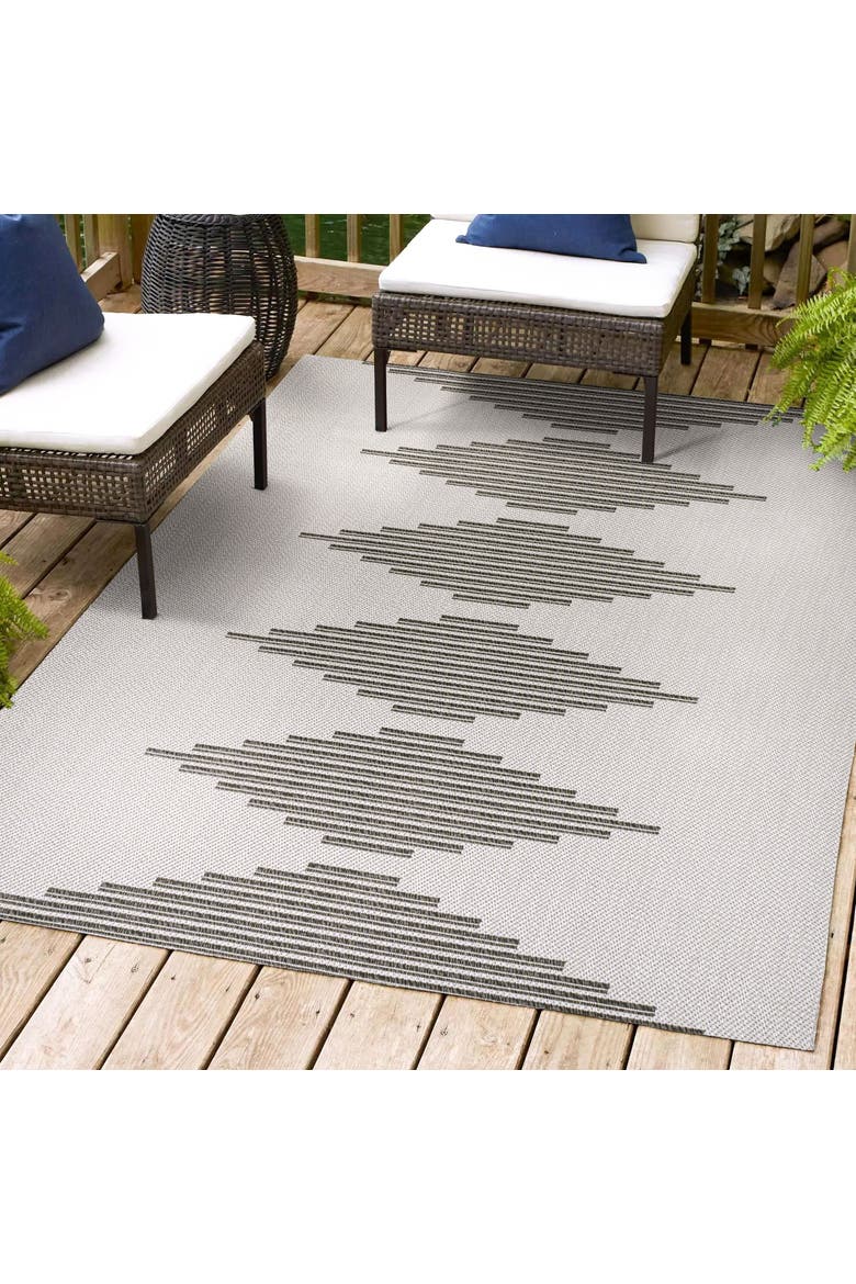 Vinales Diamond Stripe Indoor/Outdoor Area Rug, Alternate, color, Light Gray/Black