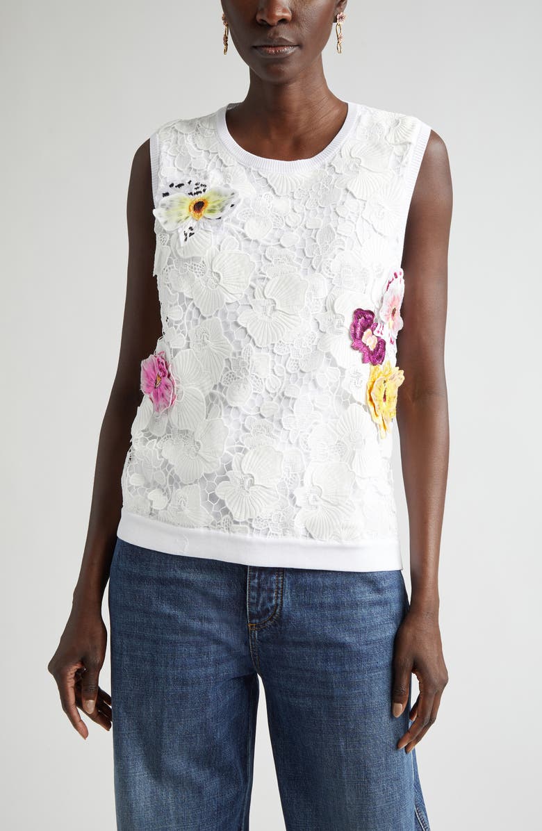 Oscar de la Renta Orchid Threadwork Sleeveless Sweater, Main, color, 